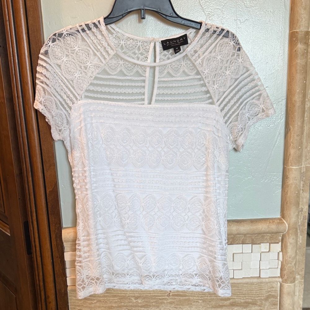 Laundry By Shelli Segal Sheer White Lace Blouse
